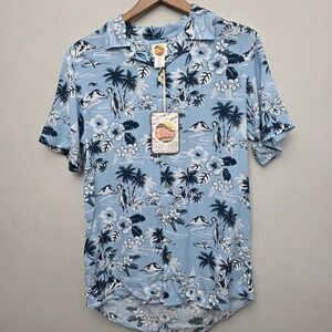 C & C California Blue Floral Button Down Short Sleeve Casual Hawaiia Men's Small